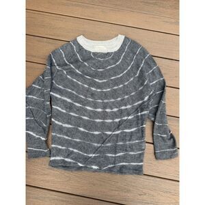Pure DKNY Gray White Striped Alpaca Wool Blend Lightweight Sweater S